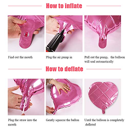 Larber 20PCS 18" Pink & Silver Heart Foil Balloons for Party Decor