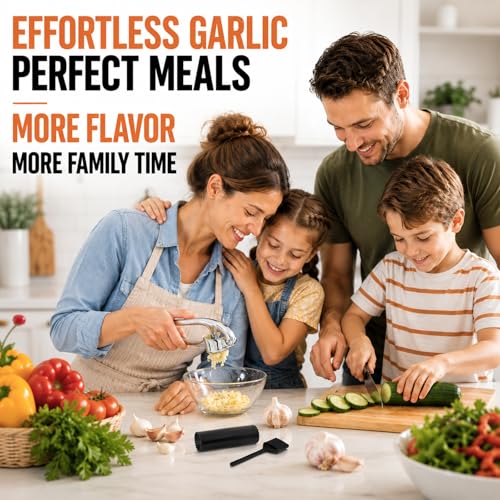 CUNSENR Garlic Press Set - Silver, Ergonomic & Easy Clean Mincer