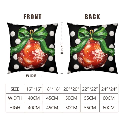 Christmas Pillow Covers Set of 2 - 18x18 Inch Red & Green Xmas Balls