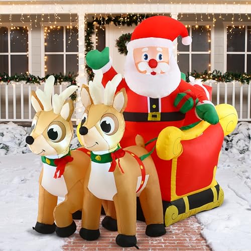 6 FT Inflatable Santa Sleigh with Reindeer Christmas Yard Decor with LED Lights