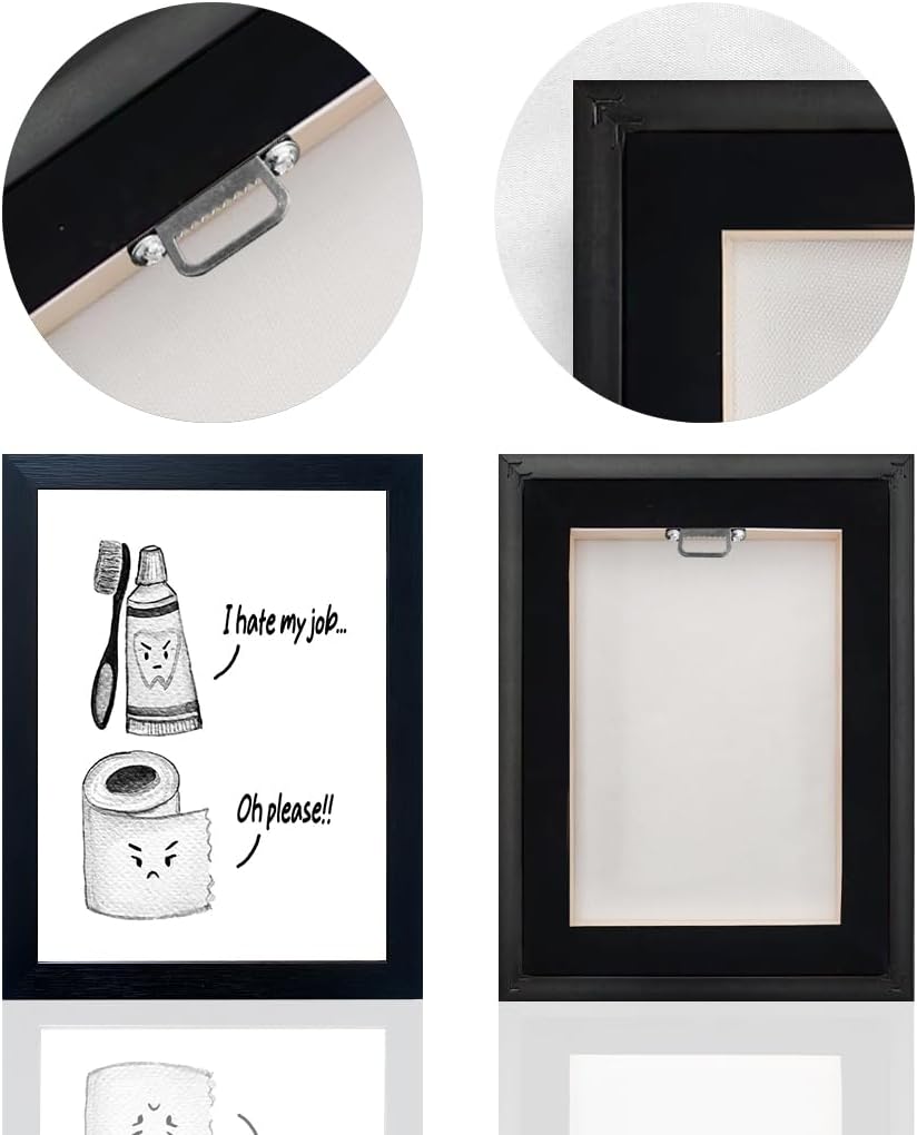 Skiennix Kids Bathroom Decor - Cute Children's Wall Art Canvas Print | Funny Framed Black and White Artwork