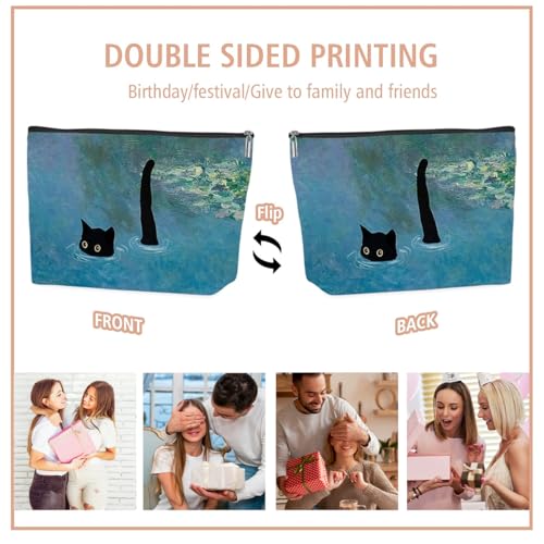 FTIRPW Funny Black Cat Makeup Bag - Water-Resistant Travel Cosmetic Pouch