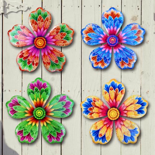 Giyyomtr Metal Flowers Wall Decor - 4pcs 6.2'' Outdoor Art - Flowers-B
