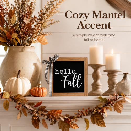 Hello Fall Sign 6-Inch Black Rustic Wooden Farmhouse Autumn Decor