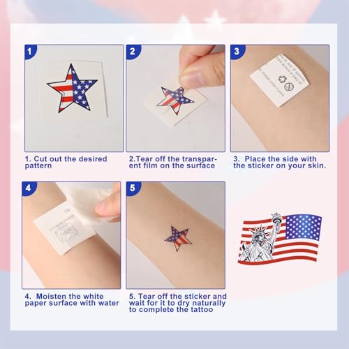 4th of July Temporary Tattoos - 18 Sheets Waterproof American Flag Body Art
