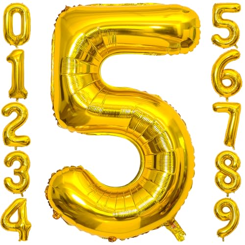 40-Inch Gold Number 5 Balloon - Jumbo Foil for Parties
