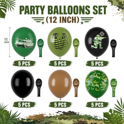 12 Inch Army Balloons - Green, Brown & Black Camo Party Decor
