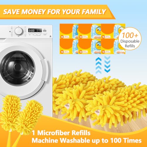 Reusable Chenille Duster Refills for Swiffer, 4 Pack Yellow Microfiber