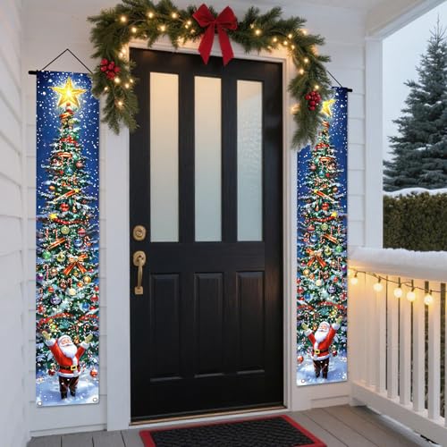 Nuxovilar Christmas Tree & Santa Porch Banners, 71x12in