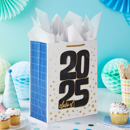 Large White Graduation Gift Bag with Tissue Paper - Class of 2025