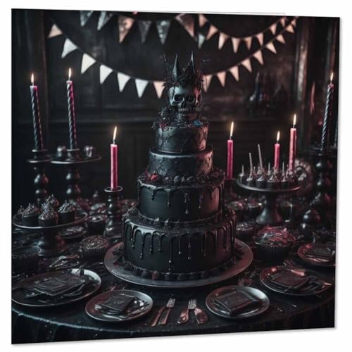 Gothic Birthday Card Black Cake Design Alternative Greeting Card