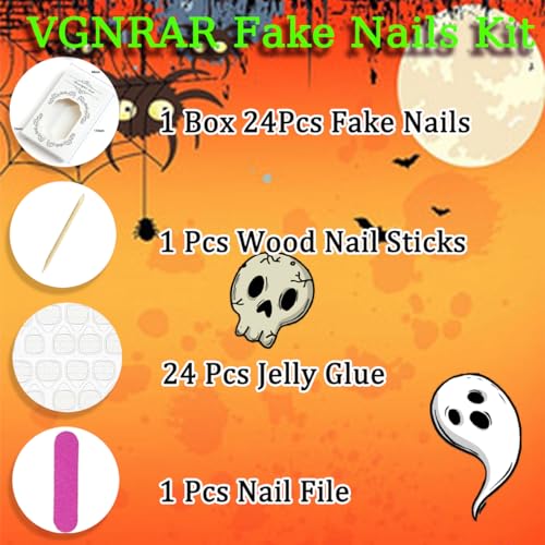VGNRAR Halloween Long Square Pink Press On Nails with 3D Spider Rhinestones