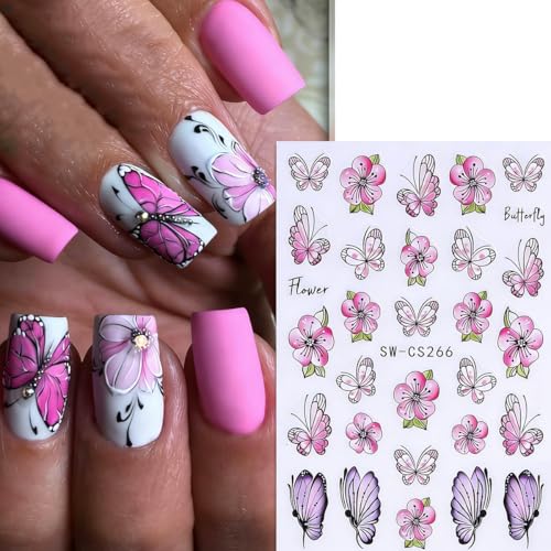 Flower & Butterfly Nail Art Stickers - 6 Sheets Spring Daisy Decals