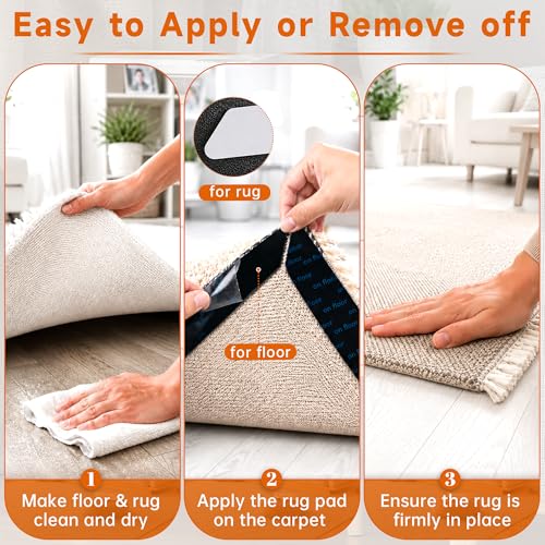 TONOS Non-Slip Carpet Tape - 12 PCS Rug Grippers for Hardwood Floors