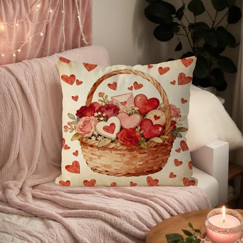 Valentine's Day Flower Pillow Cover 18x18 Inch Love Heart Design