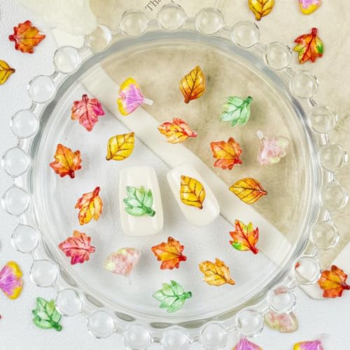3D Maple Leaf Nail Charms Fall Rhinestones 100Pcs Thanksgiving Art Decor