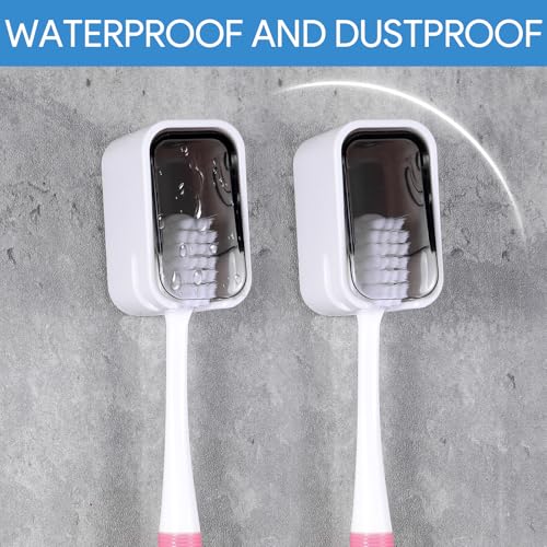 Wall-Mounted Toothbrush Holder with Cover - 4 PCS Gray Organizer for Bathroom
