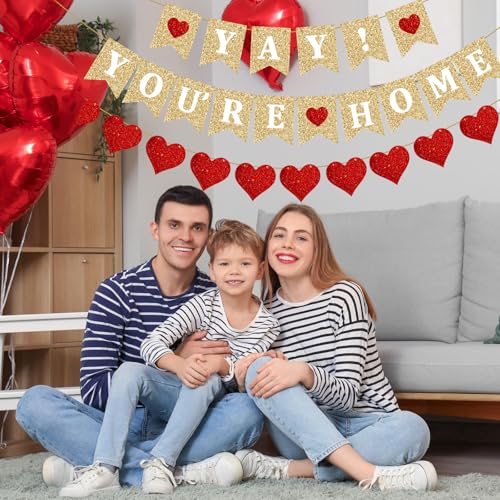 Peryiter Gold Glitter Welcome Home Banner - Pre-Strung Party Decoration