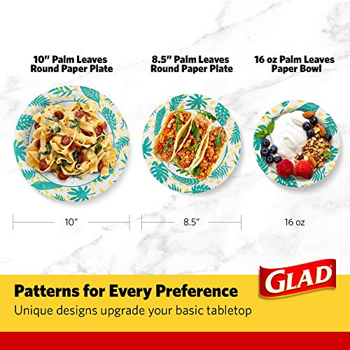 Glad 8.5 Inch Disposable Paper Plates, Palm Leaves Pattern, 50 Count