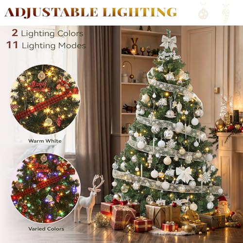7.5ft Pre-Lit Artificial Christmas Tree with Remote, Hinged Branches, Green - Variation of Green / 7ft 6in