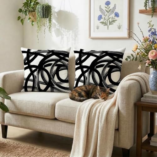 Yobvec Black and White Throw Pillow Covers - 18x18 Inch, Set of 2