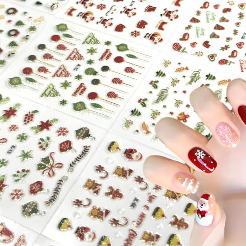 30 Sheets Christmas Nail Stickers 3D Self-Adhesive Holiday Decals
