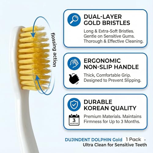DUJINDENT Gold Infused Soft Toothbrush for Sensitive Gums & Plaque Removal