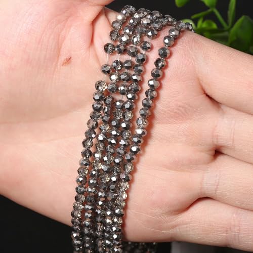 3mm Transparent Silver Faceted Rondelle Glass Beads - 5 Strands