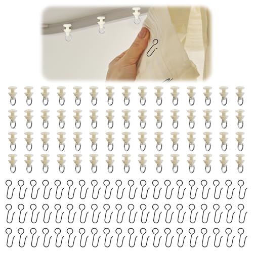 60 Pcs Black Shower Curtain Hooks & Gliders Set - Durable Plastic & Stainless Steel