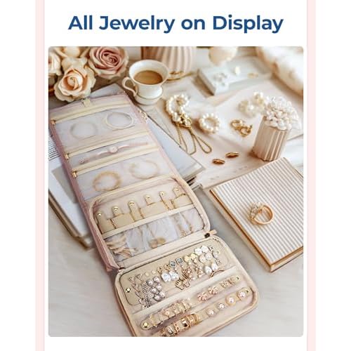 BAGSMART Travel Jewelry Case Organizer, Large Capacity Foldable Jewelry Roll for Journey - Rings, Necklaces, Earrings, Bracelets, Fashion Black