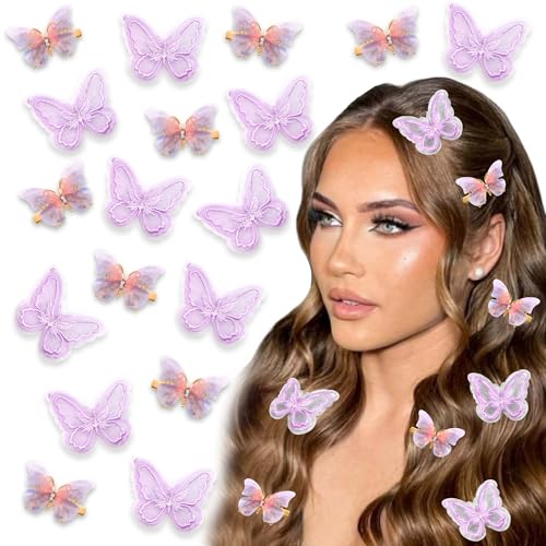 Purple Butterfly Hair Clips 18-Pack Rhinestone & Lace Bow Barrettes Y2K
