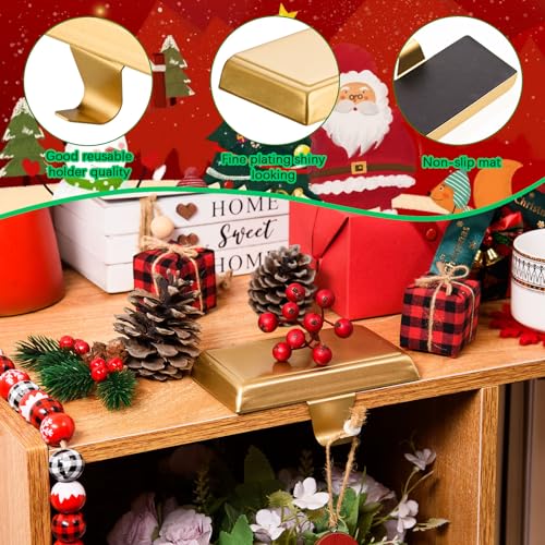 Gold Christmas Stocking Holders Set of 6 - Heavy Duty Mantel Ornament Hooks