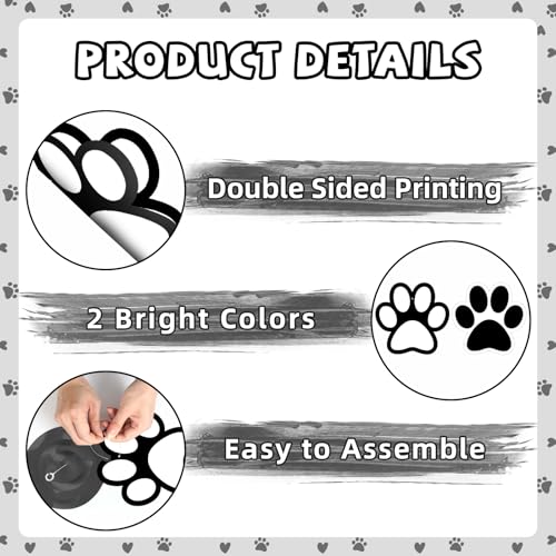 24 Pcs Black & White Dog Paw Prints Party Hanging Swirls