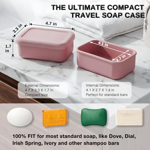Leak Proof Silicone Travel Soap Case - Light Pink Portable Holder