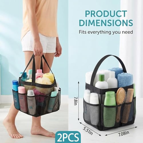 2-Pack Portable Mesh Shower Caddy with 8 Pockets for Dorm, Gym & Beach
