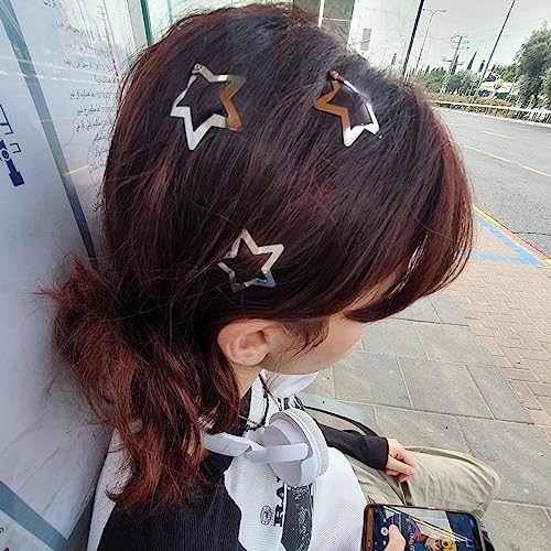 GKETN 10-Pack Y2K Metal Star Hair Clips Non-Slip Silver Barrettes
