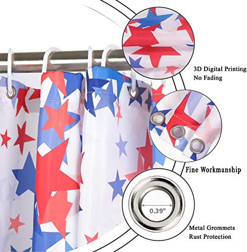 Independence Day Shower Curtain - Star Pattern, 72"x72" Waterproof Fabric