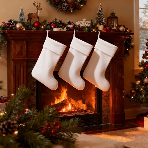White Christmas Stockings 18 Inch Plush Holiday Decor for Xmas Gifts & Candies