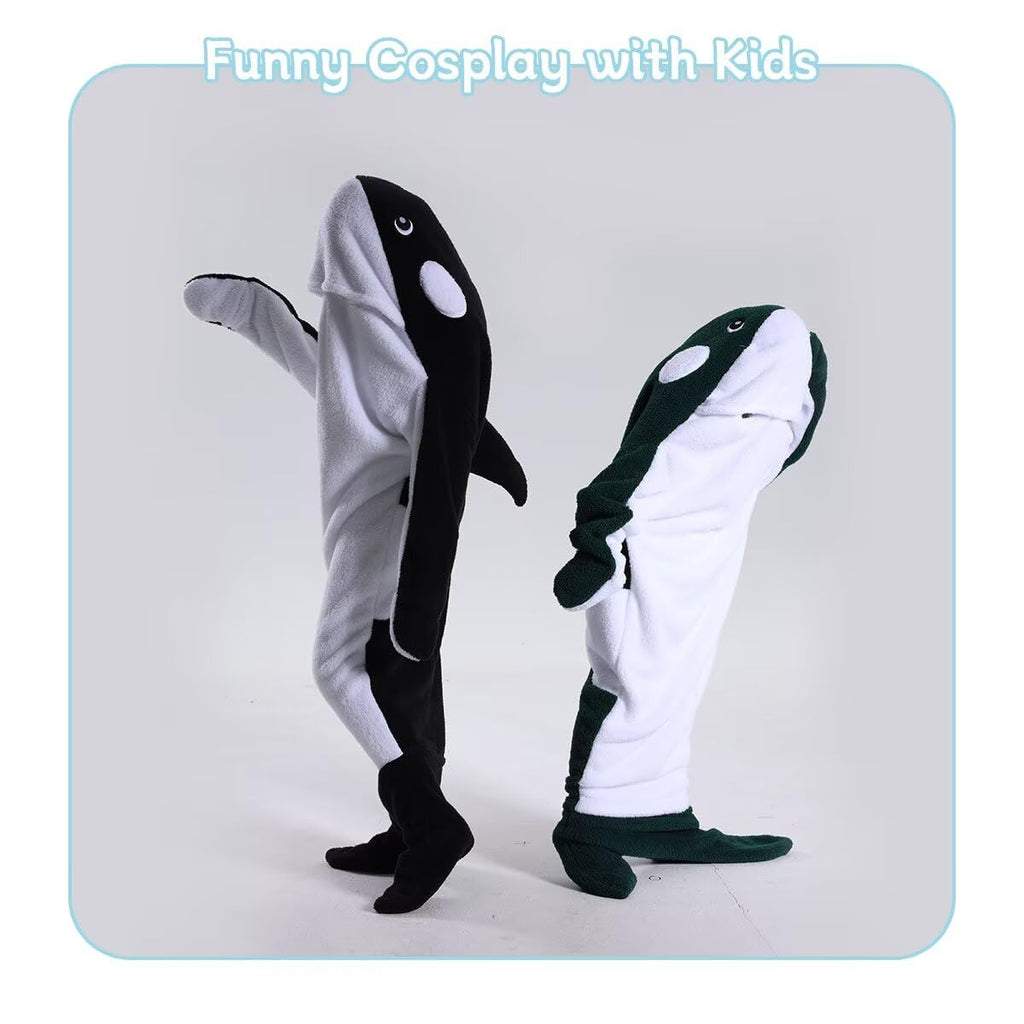 Whale Blanket Hoodie Onesie Adult Wearable Whale Blanket Soft Cozy Costume Onesie Pajamas Cartoon Animals Sleeping Bag Black, XX-Small