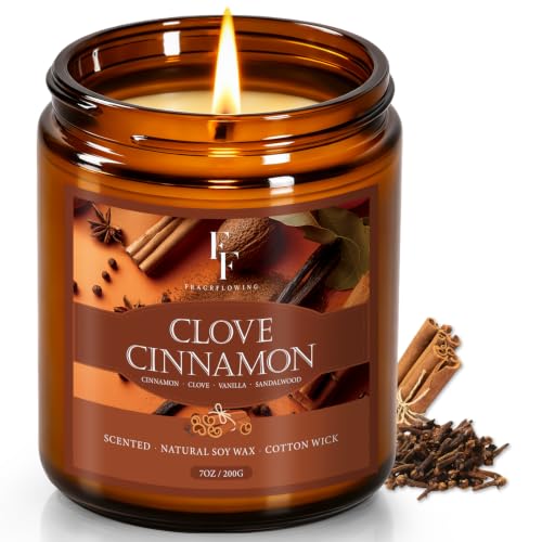 Clove Cinnamon Scented Soy Candle - 7oz Natural Autumn Aromatherapy Jar