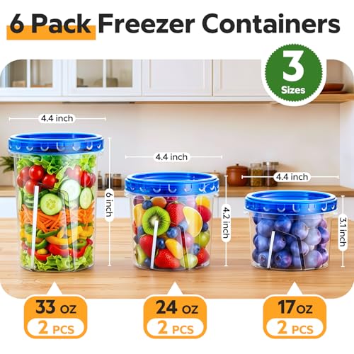 HOMETALL Airtight Freezer Storage Containers - 6 Pack (33, 24, 17 oz)