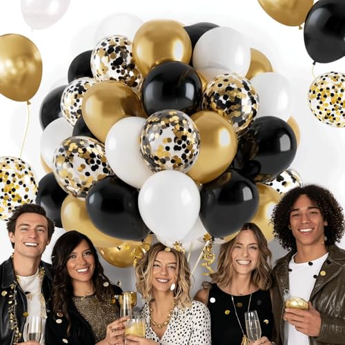 Blocesa Black Gold White Balloon Arch Kit - 50pcs 12in Latex