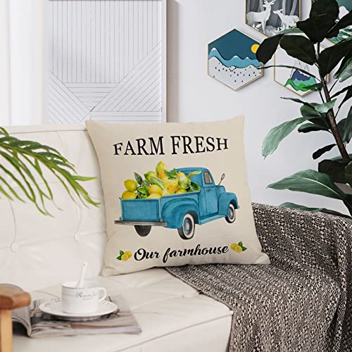 YeeJu Set of 4 Summer Decorative Pillow Covers - 16x16 Inch Lemon & Bicycle Design