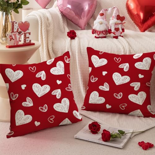 RABUSOFA Valentine Heart Pillow Covers 18x18 Set of 2 Red Home Decor