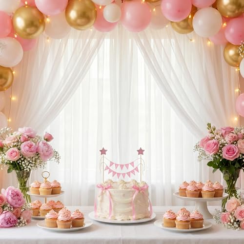 11-Piece Pink Bow Cake Toppers Set with Happy Birthday Flag