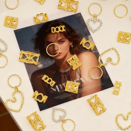 120Pcs Heart Gold Hair Cuffs & Braid Charms Metal Jewelry Decor