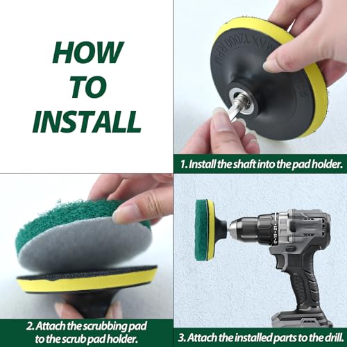 LEONTOOL 4-Inch Drill Powered Scouring Pad Cleaning Kit for Tile and Tub