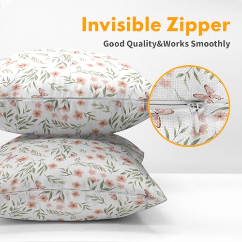 Trongr Floral Throw Pillow Covers, 18x18 Sage Green & Pink Cotton Linen Set
