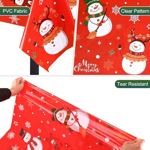 Christmas Snowman and Snowflake Disposable Tablecloths - Red Snowmen, 3 Pack, 54x108 Inch