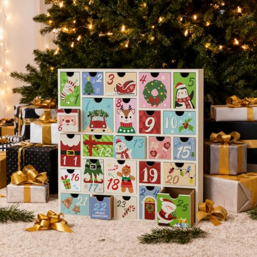 White Wooden Advent Calendar with 25 Drawers Christmas Countdown Decor for 2026